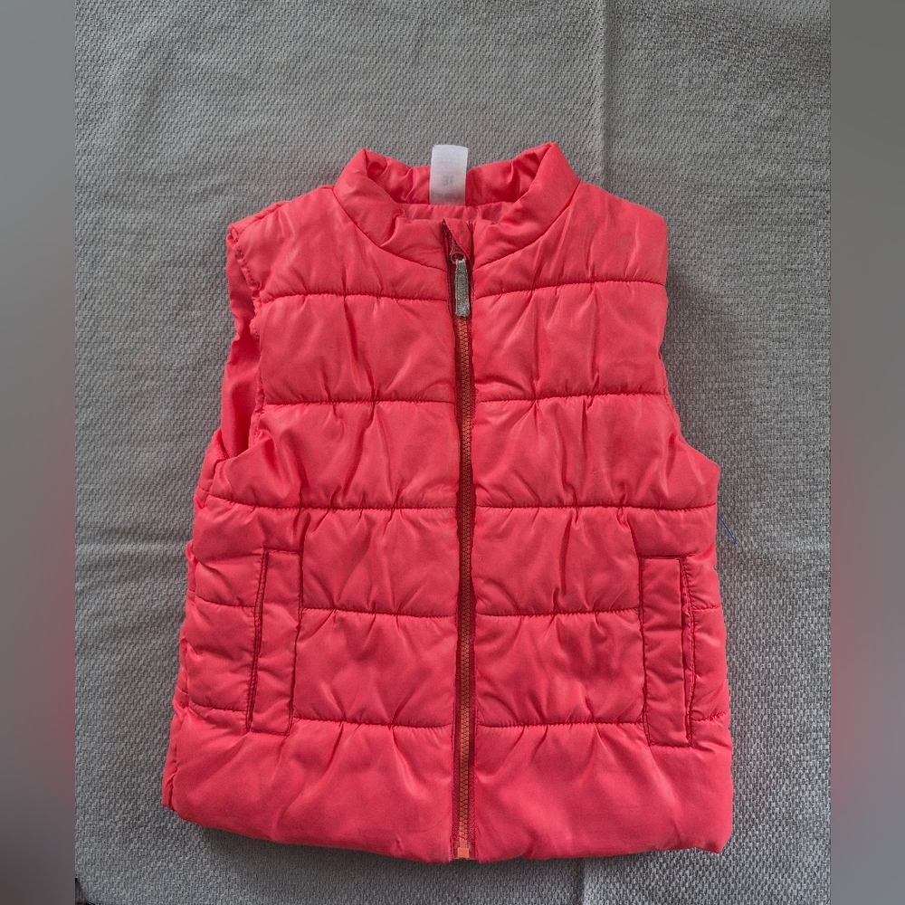 Carters Kids Bright Coral Zippered Puffer Vest Size 3T Easy To See/Find